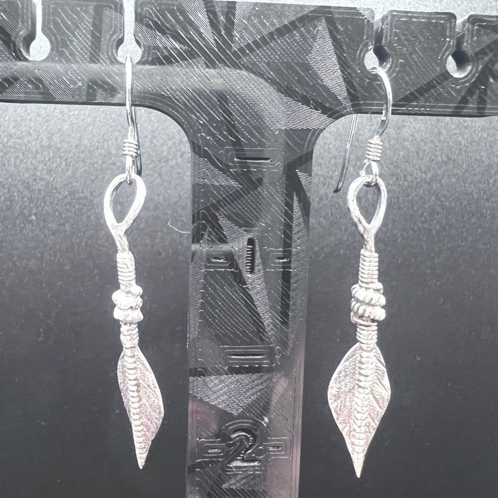 Vtg Sterling Silver Dangle Drop Earrings Feathers Hooks‎ Southwestern 2" 3.45g